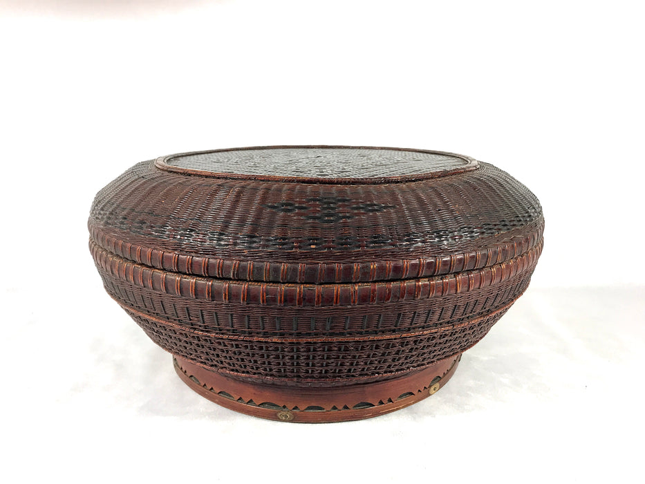 Fine Antique Chinese Triple Woven Double Happiness Lidded Wedding Basket