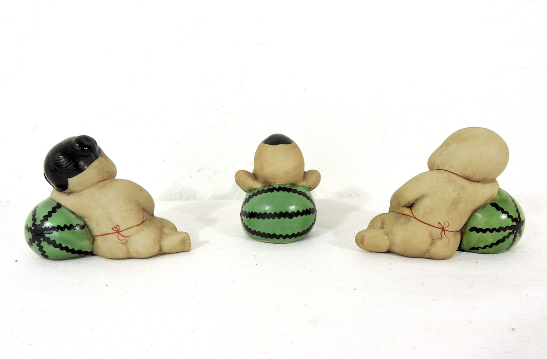 1950s Set of Three Bisque Chinese "Sleeping Babies on Water Melons", Republic Period