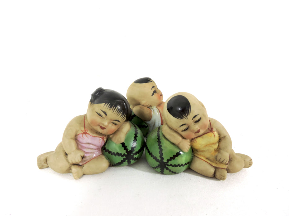 1950s Set of Three Bisque Chinese "Sleeping Babies on Water Melons", Republic Period