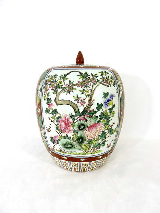 Large Antique Chinese Famille Rose Floral Ginger Jar With Phoenix, Tongzhi Mark 1862-1874
