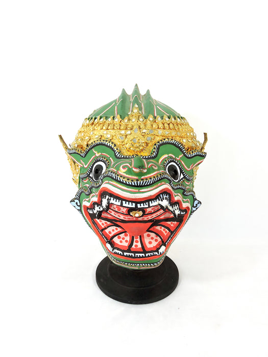 1980's Handmade Paper Mache Thai Hanuman Mask & Stand - Ramayana Head Dress, 13.5"