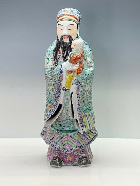 Chinese Famille Rose Figure of Fu, Sanxing God of Prosperity 19th C 16 1/4"