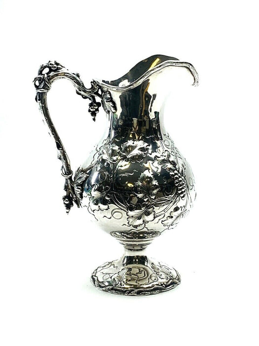 Harris & Shafer Sterling Silver Wine Ewer Repousse Grape Vine Pattern 19th C
