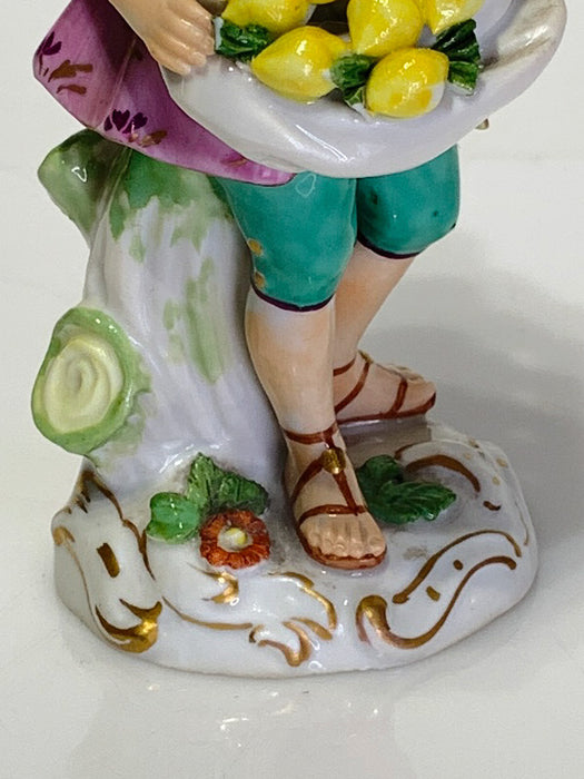 Saxon Porcelain Figurine of Man with Lemons 19th Century Dresden Germany Meissen Quality