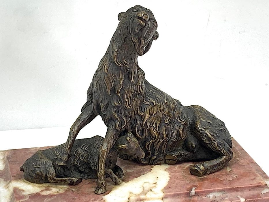Antique Bronze Mother Goat and Kid Sculpture by Antoine-Louis Barye, Paris France