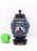 Mid Century Hong Kong Chinese Ginger Jar With Lucky Double Fish, Blue Glaze Ground