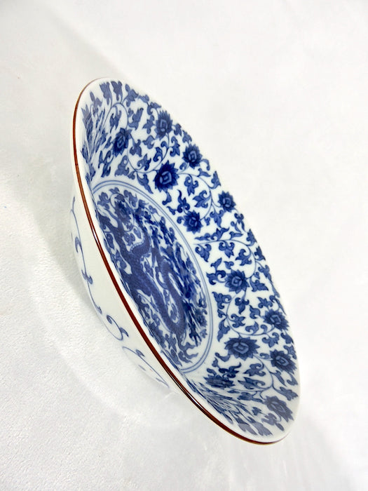 Vintage Japanese Blue and White Porcelain Dragon Bowl