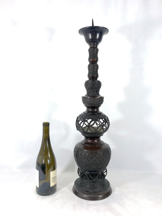 Massive Chinese Imperial Bronze Candle Holder, Candlestick 29"  (1 of 2)