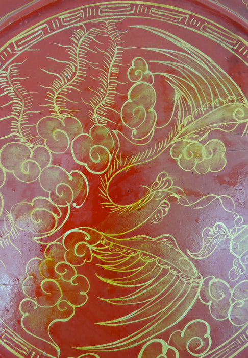 Very Large Vintage Burmese Red & Gold 'Pheonix' Lacquer Ware Wedding Box or Storage Container
