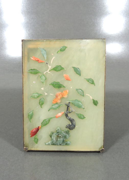 Antique Chinese Green Jade and Cloisonné Hinged Gilt Trinket Box With Coral Flowers