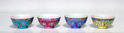 Colourful Vintage Famille Rose Chinese Porcelain Long Life Rice Dishes or Bowls, Set of Four