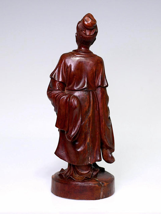 Antique Republic Period Chinese Carved Rosewood Figure of a Lady With Flute