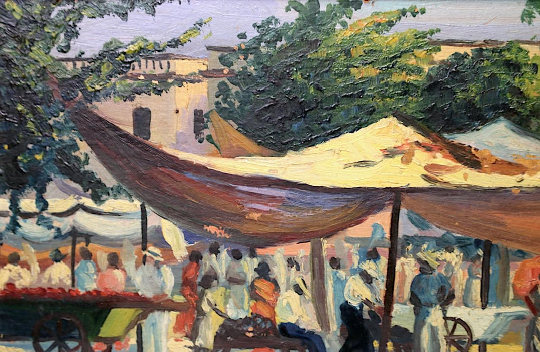 The Cuban Market, Original Oil on Board Outdoor by Crescencio Camejo (Cuban/American, 1899-1980)