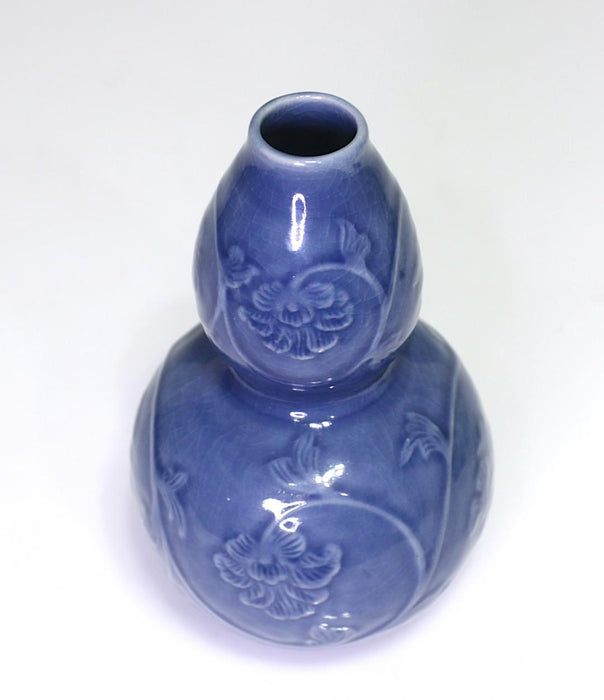 Vintage Japanese Porcelain Double Gourd Royal Blue Monochrome Glaze Vase, Signed & Numbered