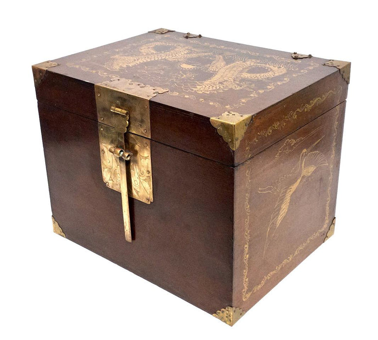 Vintage 'Furniture Classics' Golden Dragon Wood & Brass Storage Box