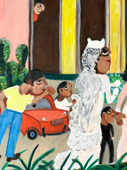 The Haitian Village Wedding, Oil on Canvas Outsider Painting by Theard Alaidin 1993 (Naivist School)