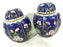 Vintage Chinese Blue Cloisonné Ribbed Ginger Jars With Pink & White Flowers - a Pair