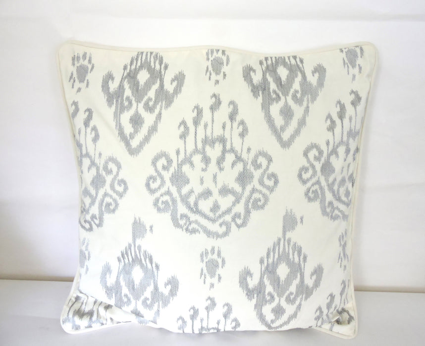 Vintage Cochin Silver and Cream Ikat Fabric Cotton Pillows - a Pair