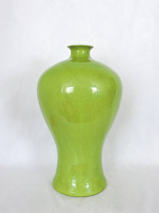 1920's Apple Green 'Meiping' Shaped Monochrome Chinese Vase & Wood Stand