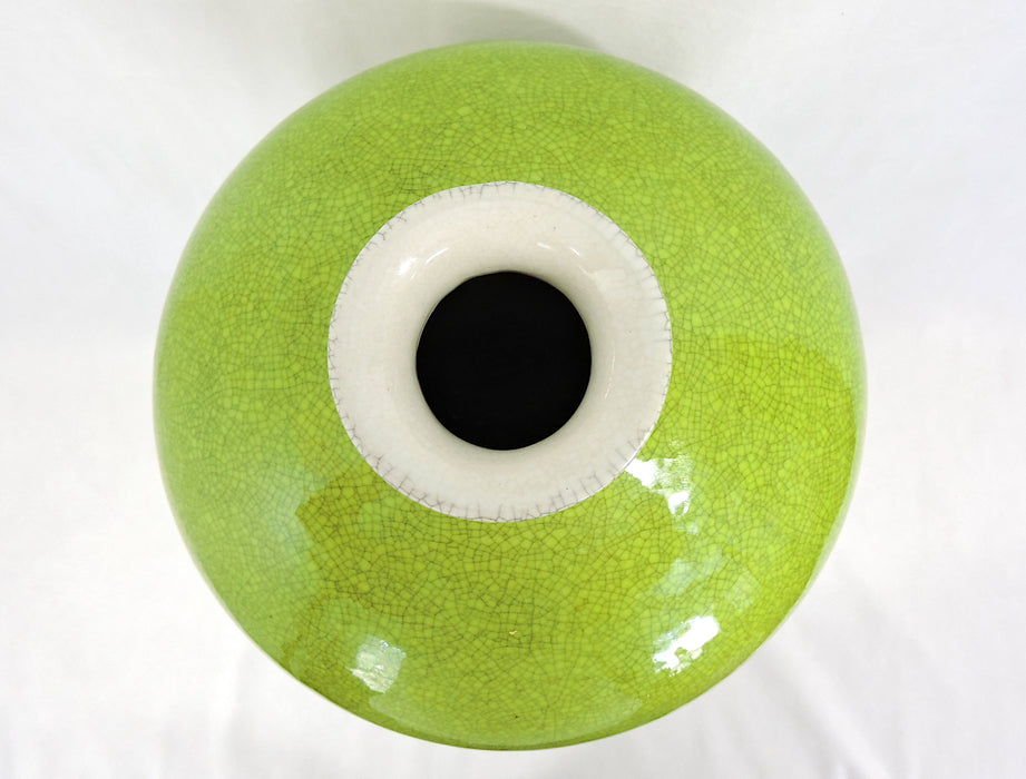 1920's Apple Green 'Meiping' Shaped Monochrome Chinese Vase & Wood Stand