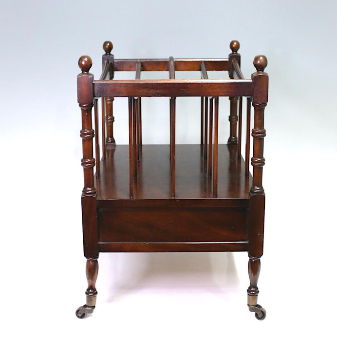 Fine Antique Mahogany Canterbury on Brass Casters with Drawer, Classic English Design 1920's
