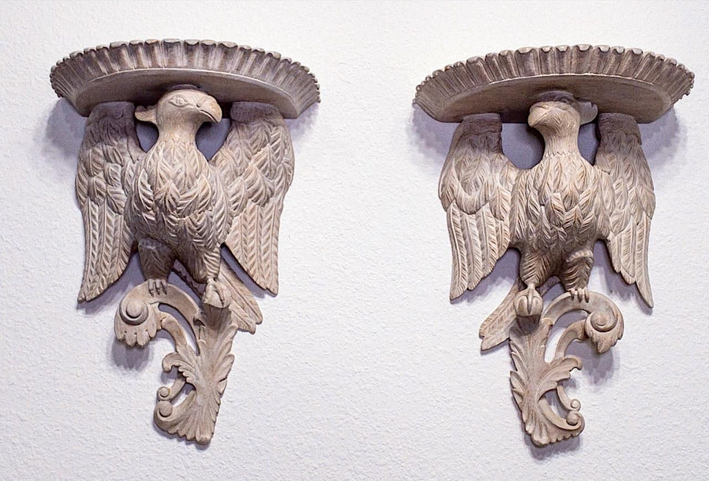 Late 20th Century Maitland Smith Carved Wood Eagle Wall Shelves - a Pair