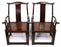 Fine Antique Chinese Officials Rosewood Chairs With Chinoiserie Navy Cushions, a Pair