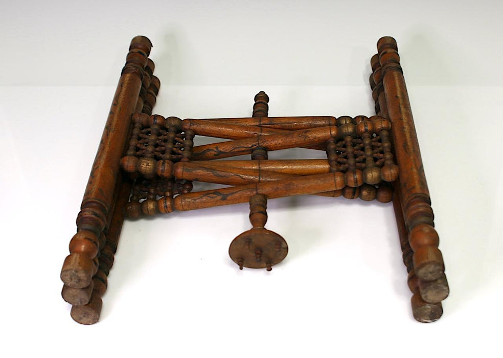 Antique Moorish Ball and Stick Folding Round Mamluk Copper Tray or Drinks Table