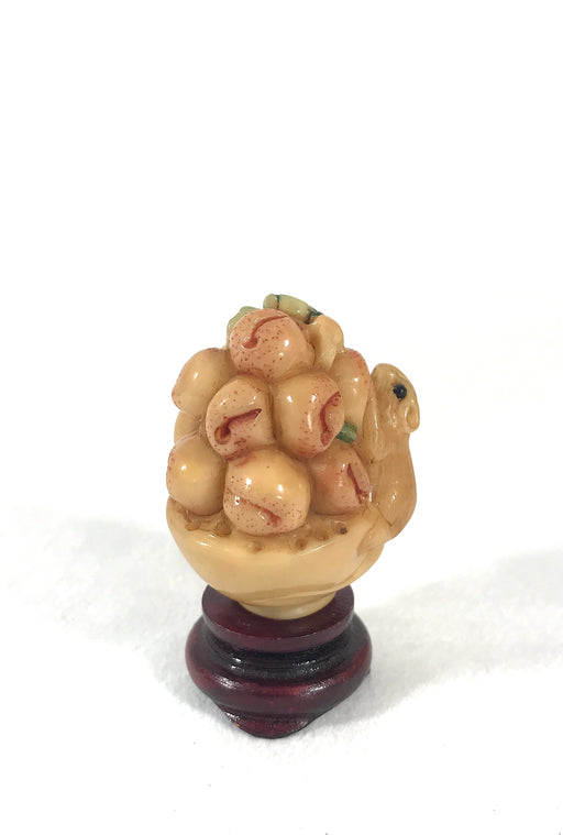 1980's Chinese Netsuke Mouse with Peaches on Wood Stand