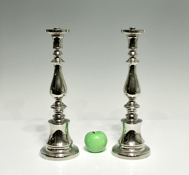 Large Vintage Nickel Plated Classical Candlesticks, a Pair