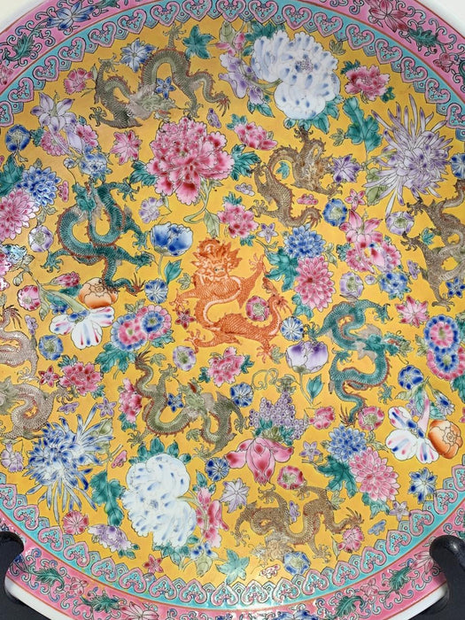 'The 'Nine Flying Dragons" Imperial Chinese Famille Jaune Charger, Qianlong Style