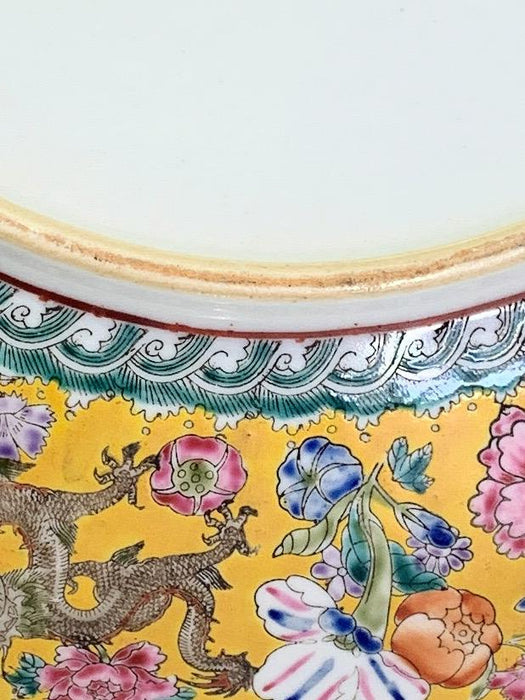 'The 'Nine Flying Dragons" Imperial Chinese Famille Jaune Charger, Qianlong Style