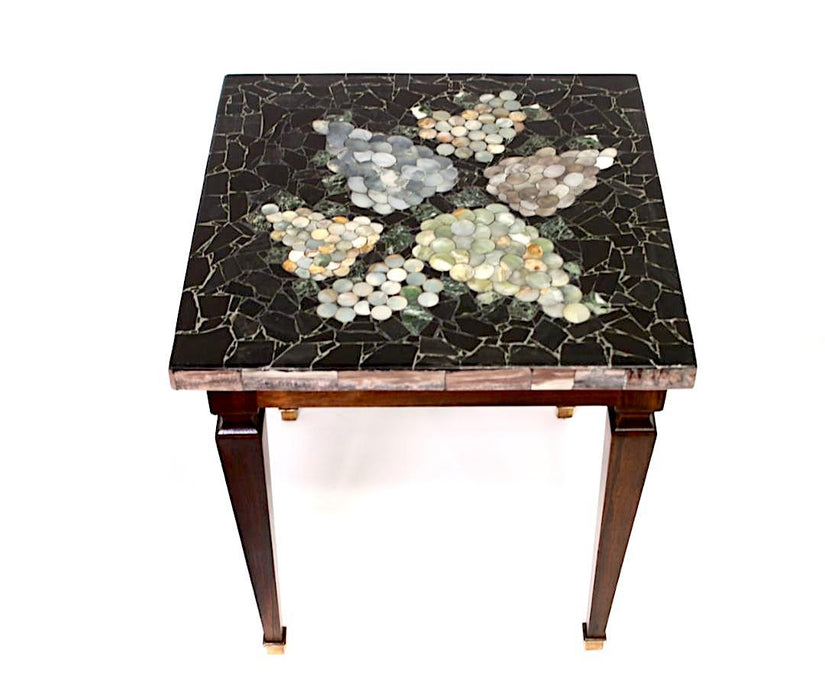 Vintage Black Pietra Dura Italian Side or Drinks Table With Grapes on Custom Rosewood Base