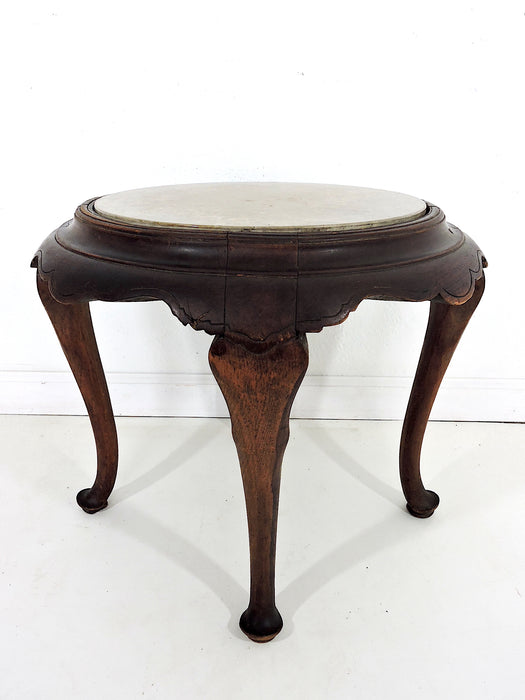 18th Century Queen Anne Marble Topped Round Side Table or Pedestal / Stand
