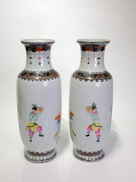 1930s Fine Republic Period Chinese Porcelain Processional Vases - a Pair