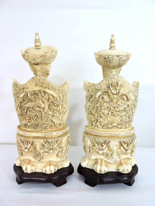 Mid 20th. Century Chinese Faux Ivory Emperor and Empress Statues or Figures - a Pair, With Stands