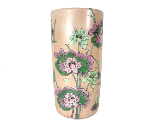 Vintage Gentle Pink Porcelain Umbrella Stand With Lotus Flowers and Leaves, Macau China