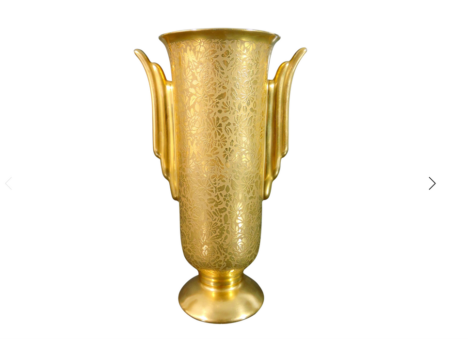 Vintage Ed Langbein Art Deco Porcelain Gilt Flower Vase, New York
