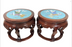 Mid 20th. Century Chinese Red Rosewood Blue Cloisonné Enamel Stools, Side Tables, Pedestals - a Pair