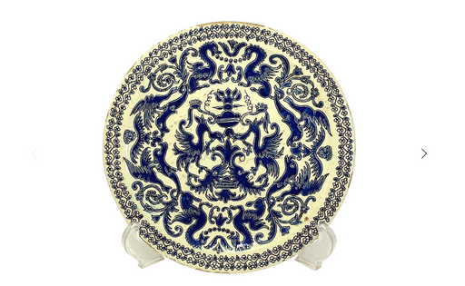 Very Early Faience Plate With Sigraffito Designs, Blue & White Dragons 17/18th Century.