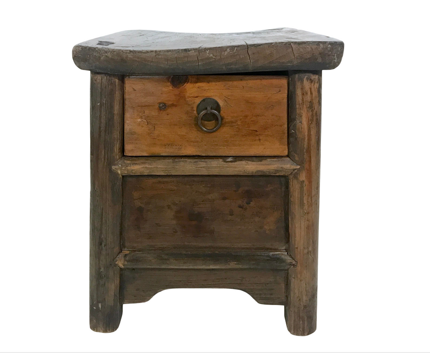 Mid 20th Century Chinese Rustic Pine & Elm Wood Side Table or Stool