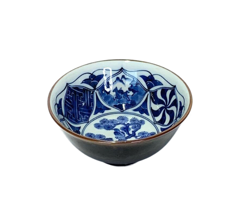 Antique Chinese Batavia Ware Blue & White Bowl with Interior Scenes