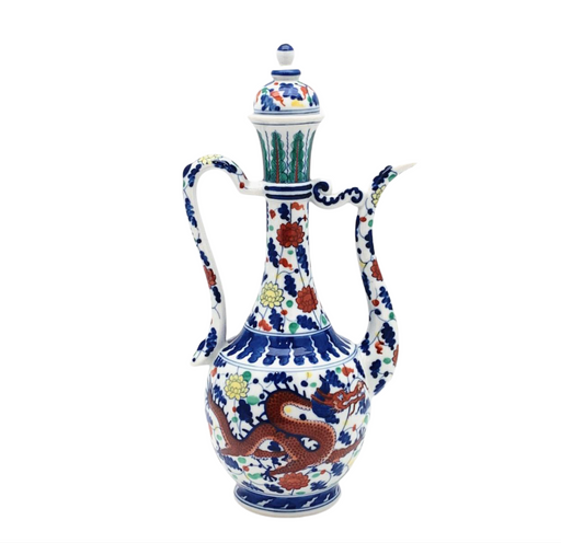 Mid 20th Century Chinese Porcelain Doucai Ewer With Qianlong Reign Mark (Pitcher)