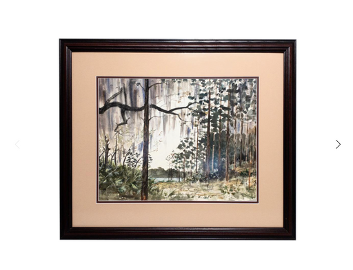 Mid 20th Century "Florida Pine & Live Oak Hammock Forest" Original Watercolor Painting by Gifford Cochran, Framed