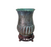 Antique Egyptian Hammered Copper Verdigris Vase on Wood Stand