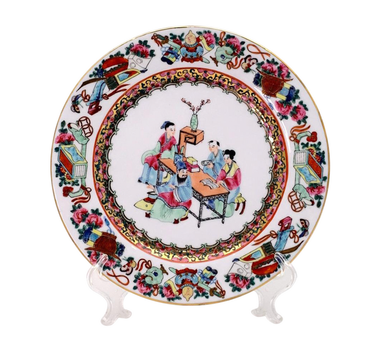 Signed Chinese Porcelain Cabinet Plate - the Scholars & Their Scrolls