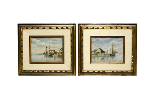 Historical New England Plein Air Harbour Oil Paintings Signed T. Bailey 1934, Rockport and Gloucester