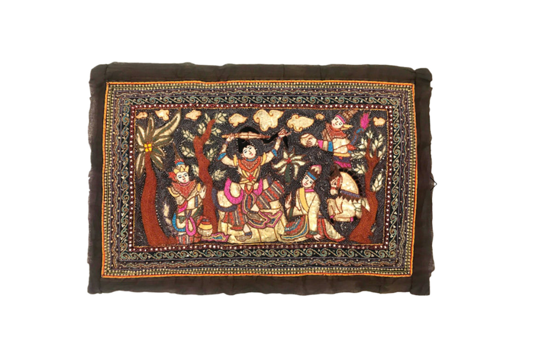 Mid 20th Century The Princes Procession Burmese Embroidered Kalaga Wall Hanging