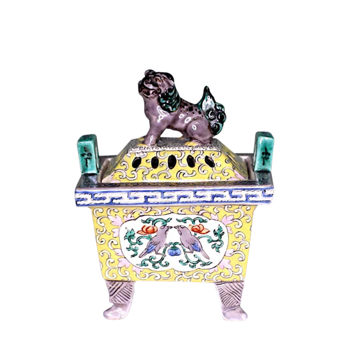 Antique Japanese Arita Porcelain Censer With Foo Dog Handle, Meiji Period, Signed & Stamped