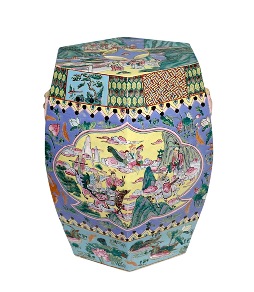 Rare Antique Qing Dynasty Chinese Porcelain Garden or Drum Stool With Epic Scenes of Immortals